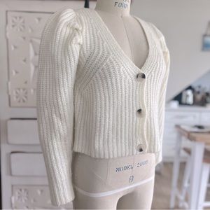 Anthropologie | Ivory Puff Sleeve Cardigan - Small